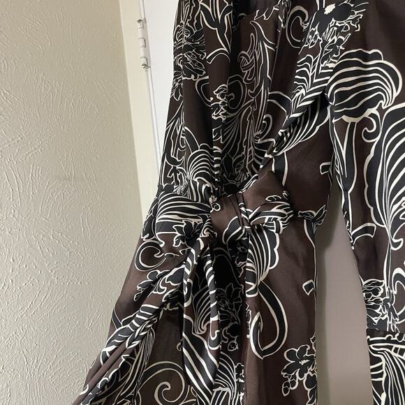 Zara Brown printed wrap midi high slit dress size medium - Picture 3 of 6